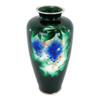 Large Japanese Cloisonne Vase Wisteria Motif C 1960 For Sale