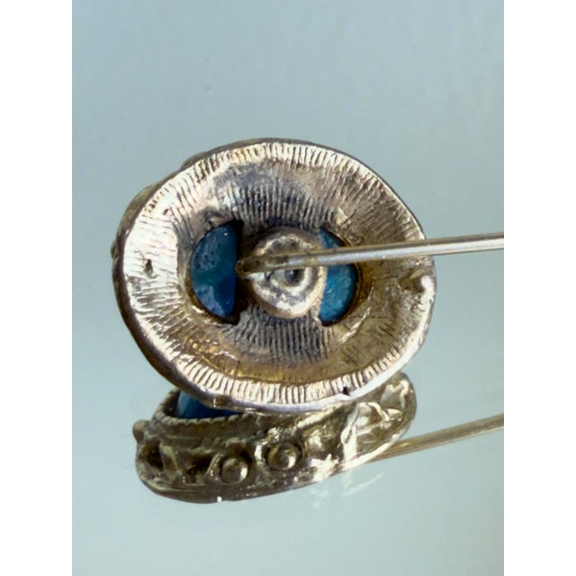 Vintage Mid Century Silver Tone Blue Faux Star Sapphire Cabochon Stick Pin For Sale - Image 9 of 15