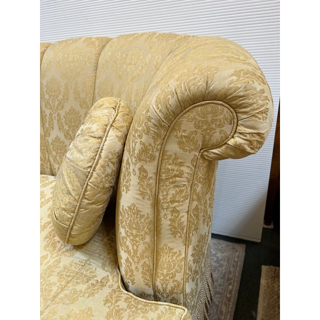 2010s Custom Danish Style Banana Channel Back Sofa + Fringe For Sale - Image 5 of 11