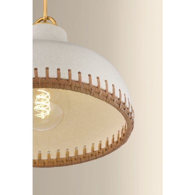 Ceramic Hudson Valley Lighting Southfields 10.25 in. 1 Light Pendant in Aged Brass and Ceramic Cream Pebble Finish For Sale - Image 7 of 8
