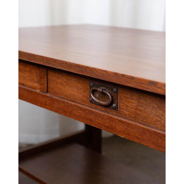 Gustav Stickley Mission Oak Arts & Crafts Writing Desk or Library Table, Circa 1900 For Sale - Image 14 of 18