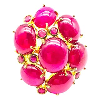 Bochic "Orient" Vintage African Multi Ruby Ring Set In 18K Yellow Gold & Silver For Sale