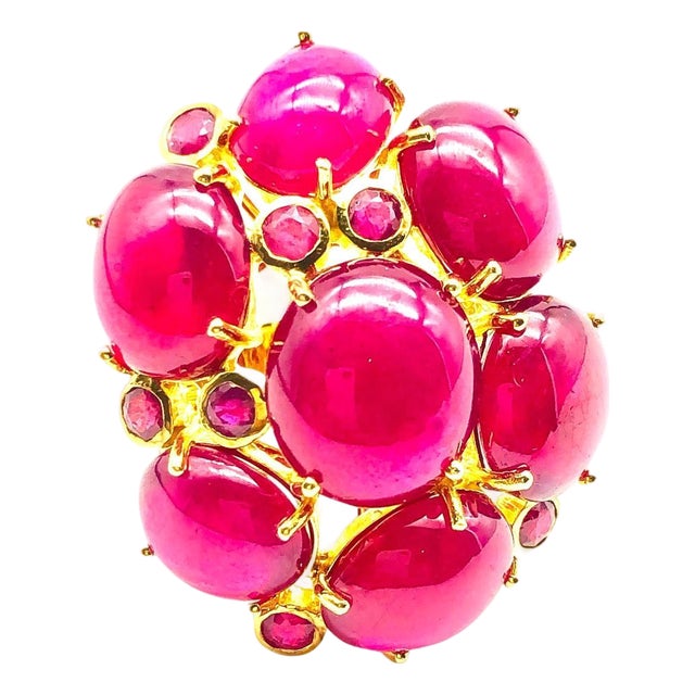 Bochic "Orient" Vintage African Multi Ruby Ring Set In 18K Yellow Gold & Silver For Sale