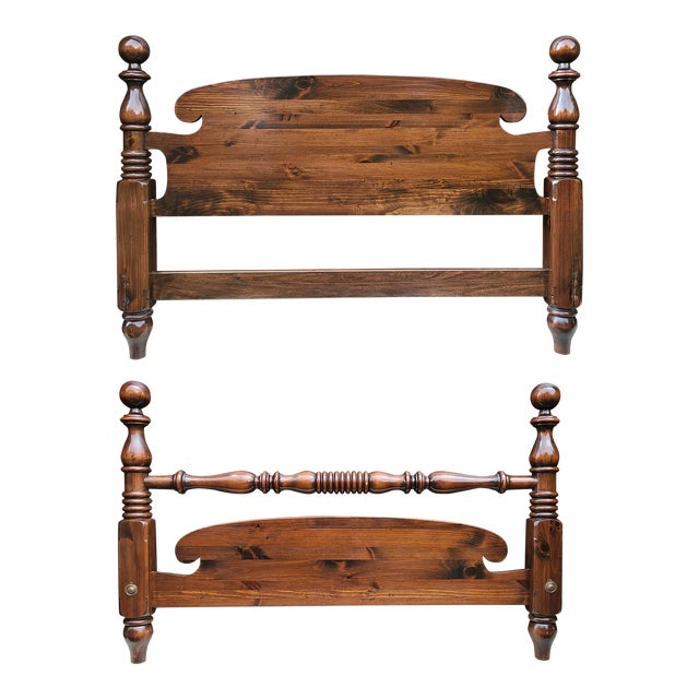 Ethan Allen Antiqued Pine Queen Cannonball Headboard and Footboard 2