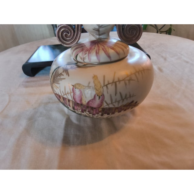 Antique German Porcelain Footed Vase With the Mark of Rudolstadt and Straus, Handpainted Cockatoos For Sale - Image 11 of 17