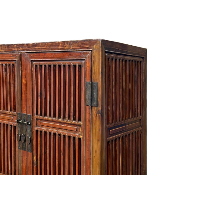 Wood Vintage Brown Oriental Open Bars Doors Display Curio Cabinet Bookcase For Sale - Image 7 of 16