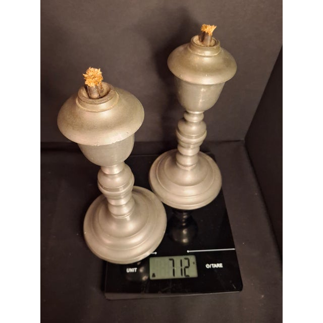 Pair Antique 1840s Freeman Porter Pewter Whale Oil Lamps Westbrook Maine No. 1 For Sale - Image 17 of 17