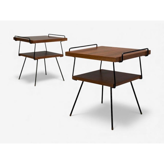 Mid-Century Modern Tony Paul Style, Lacquered Iron, Walnut, Side Tables, Usa, 1960s For Sale - Image 3 of 11