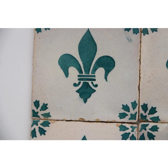 Rustic European 19th Century Fleur De Lis Set of Four Tiles, Antique, Portuguese For Sale - Image 3 of 12
