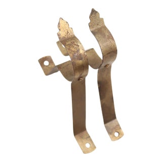 Pair of Vintage Brass Plated Steel Curtain Rod Brackets For Sale