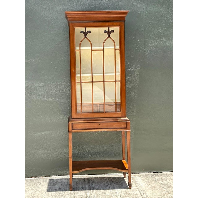 Gothic Vintage Mahogany Glass Display Cabinet For Sale - Image 3 of 16