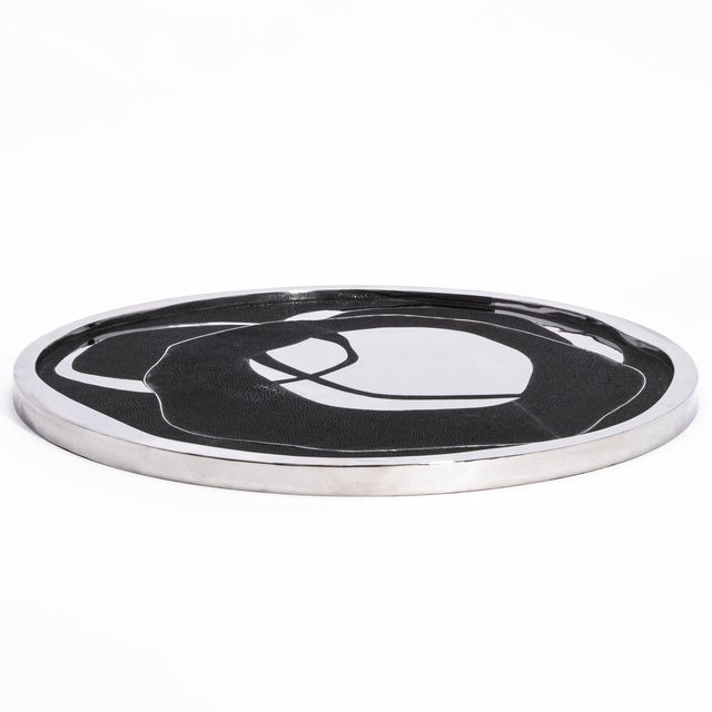 Abstract Round Shagreen Tray With Polished Stainless Steel by R&y Augousti For Sale - Image 3 of 5
