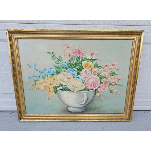 Art Deco Italian Antique Floral Still Life Painting by A. R. Esposito, C. 1890–1920 For Sale - Image 3 of 12