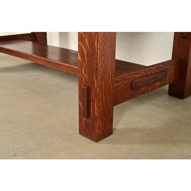 Imperial Furniture Grand Rapids Antique Mission Oak Arts & Crafts Writing Desk or Library Table, Circa 1910 For Sale - Image 10 of 14