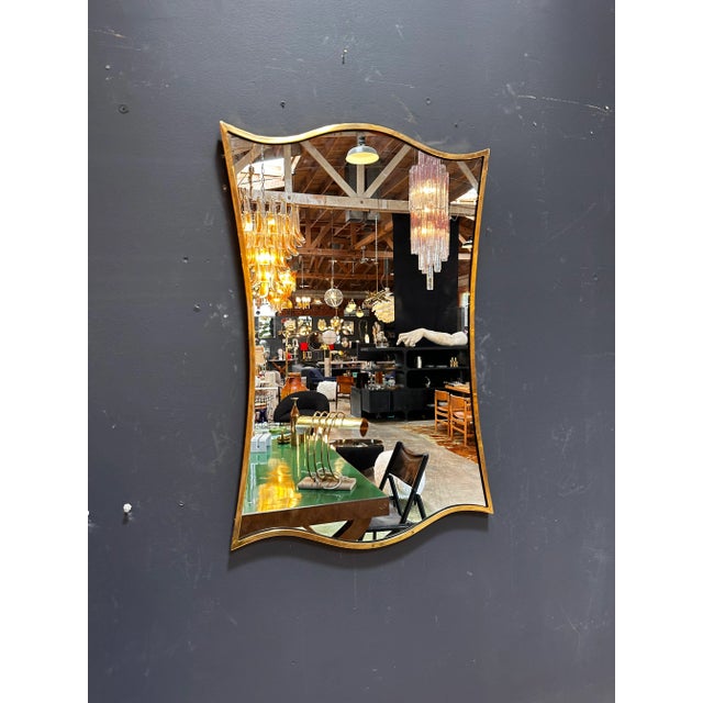 Mid-Century Modern Vintage Italian Sculptural Brass Wall Mirror Italy 1970s For Sale - Image 3 of 7