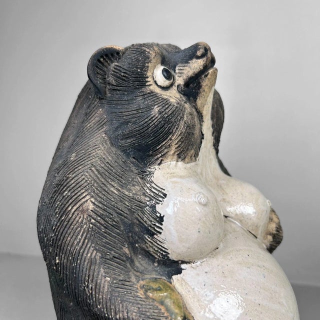 Ceramic Female Tanuki with Red Bow Shigaraki Pottery, 1960s For Sale - Image 7 of 14