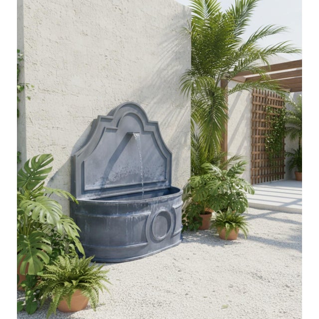 Vintage-Style Zinc-Finished Wall Fountain With Scalloped Backboard For Sale In West Palm - Image 6 of 6