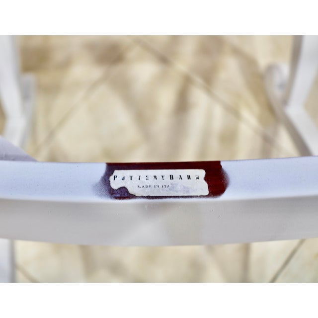 Pottery Barn Vintage Pottery Barn White French Provincial Dining Chairs With Rush Seats Made in Italy - Set of 6 For Sale - Image 4 of 4