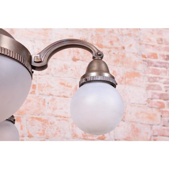 Art Deco Salon Chandelier in Brass and Milk Glass, 1920s For Sale - Image 6 of 13