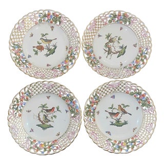 Four Herend Porcelain Reticulated Dessert Plates. Hungary, Mid-20th Century. For Sale