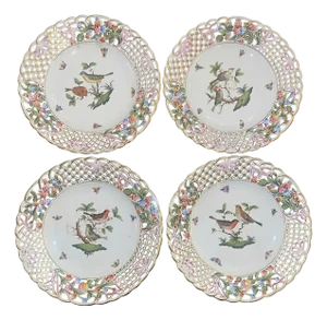Four Herend Porcelain Reticulated Dessert Plates. Hungary, Mid-20th Century.