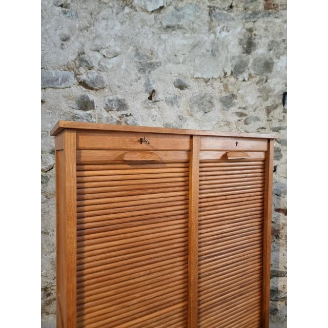 Vintage French Tambour Cabinet in Oak, 1960s For Sale - Image 13 of 18