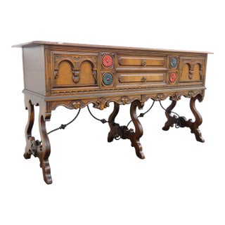 Berkey and Gay Early 1900s Carved Long Sideboard Buffet Credenza Bathroom Vanity 5630 For Sale