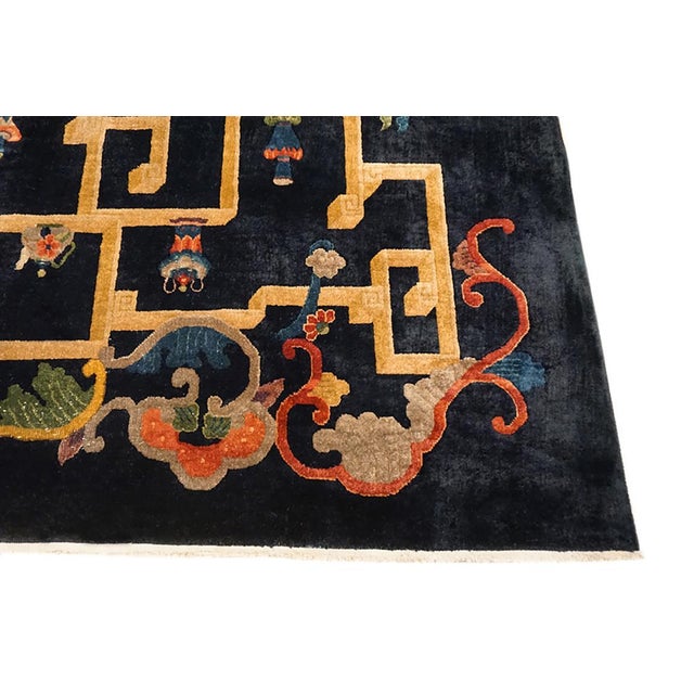 Textile Special Shelf With Details of Chinese Culture in a Black Fiedl Antique Art Deco Rug For Sale - Image 7 of 12