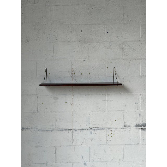 Wood Rosewood Wall Shelf With Brass Brackets Danish Mid-Century Modern 1960s For Sale - Image 7 of 10