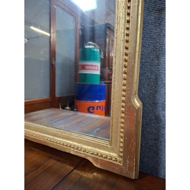 Antique 19th Century Mirror with Beaded Frieze in Gilded Wood For Sale - Image 5 of 9