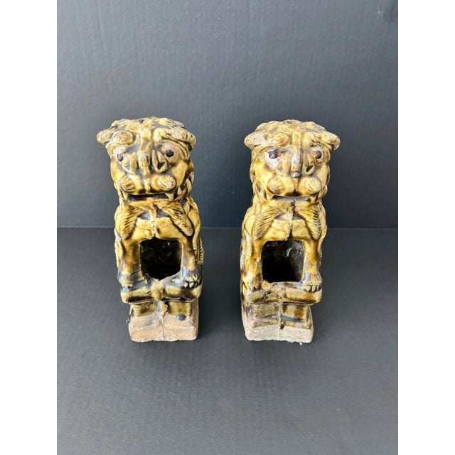 Tan Antique Chinese Foo Dog Guardian Lion Incense Burners - a Pair For Sale - Image 8 of 10