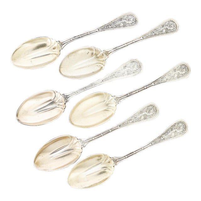 Antique John Wendt Sterling Silver Bird Pattern Ice Cream Spoons - Set of 6 For Sale