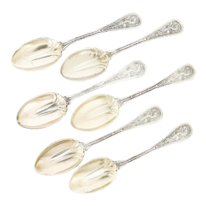 Antique John Wendt Sterling Silver Bird Pattern Ice Cream Spoons - Set of 6
