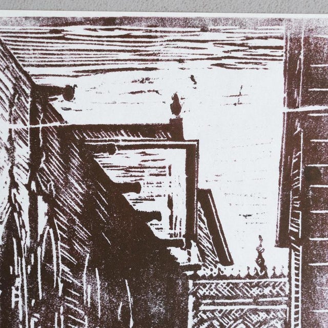 Mid Century Modern Linocut, 1950s, Paper For Sale - Image 4 of 9