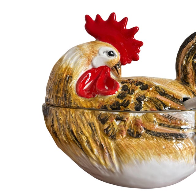 1980s Vintage Neiman Marcus Made in Italy Hand Painted Rooster Soup Tureen For Sale - Image 5 of 8