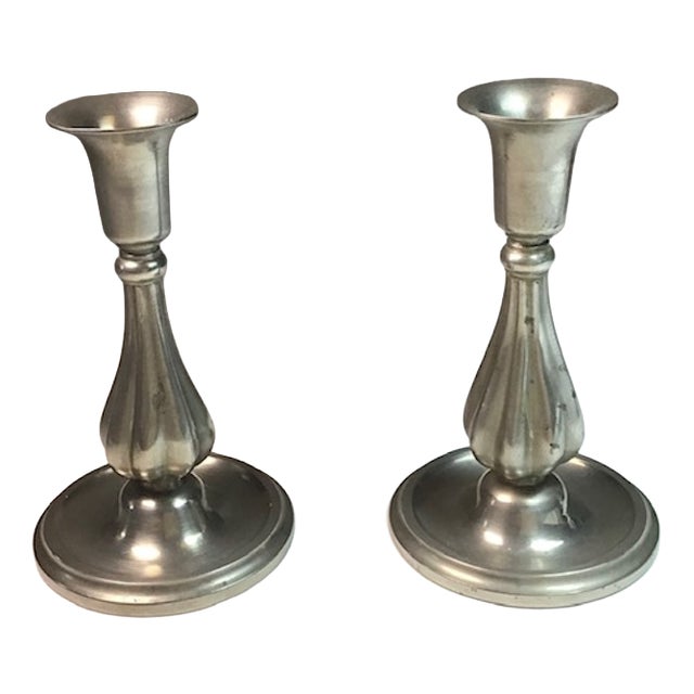 Art Deco Pewter Candlesticks by Sylvia Stave, 1940s, Set of 2 For Sale