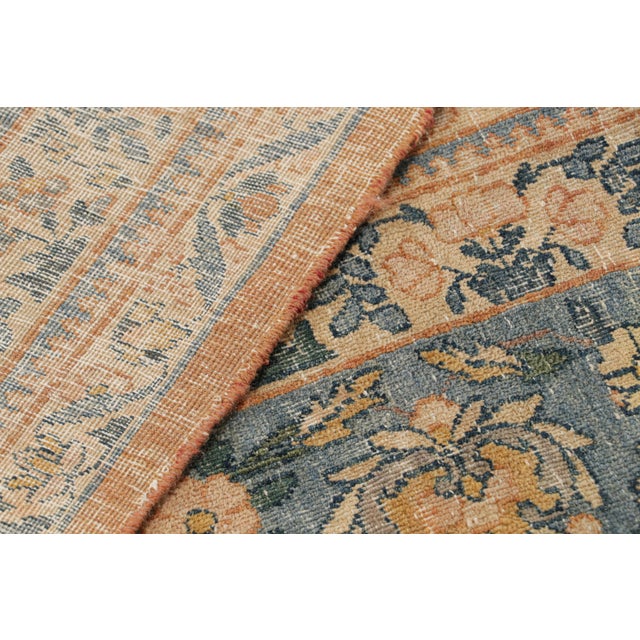 Orange Antique Kerman Lavar Orange-Brown and Blue Wool Persian Floral Rug For Sale - Image 8 of 8