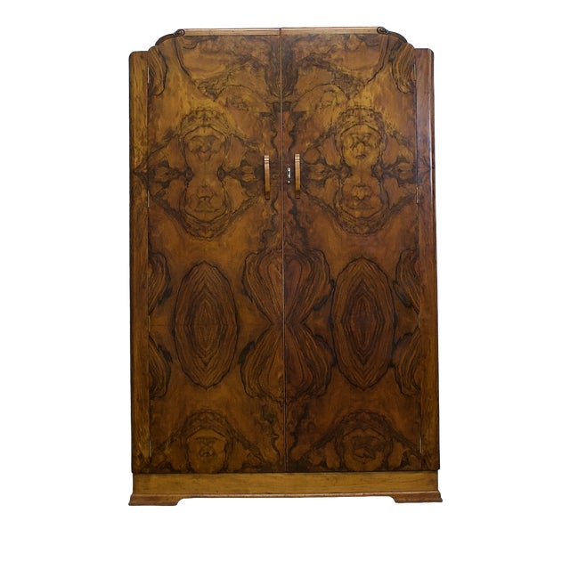 Vintage Art Deco Burr Walnut Wardrobe, 1930s For Sale
