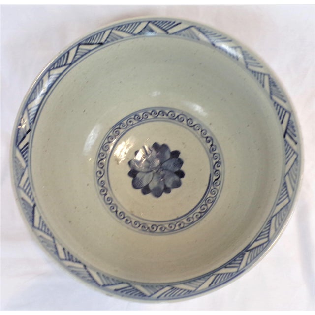 Ceramic Large Chinoiserie Blue and White Bowl For Sale - Image 7 of 12