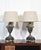 A pair of French ormolu-mounted marble table lamps, in the form of neoclassical urns having swags and masks. All raised on...