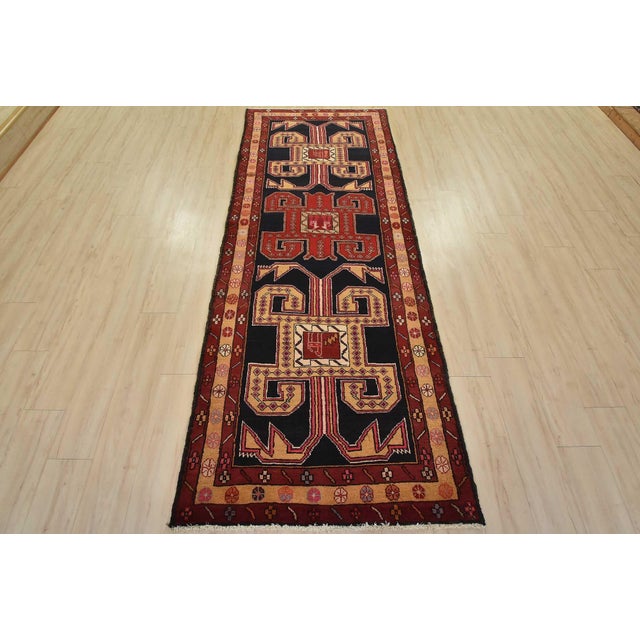Cabin Ardabil Runner 3’9” X 9’7” Blue Wool Vintage Tribal Hand-Knotted Oriental Rug For Sale - Image 3 of 15