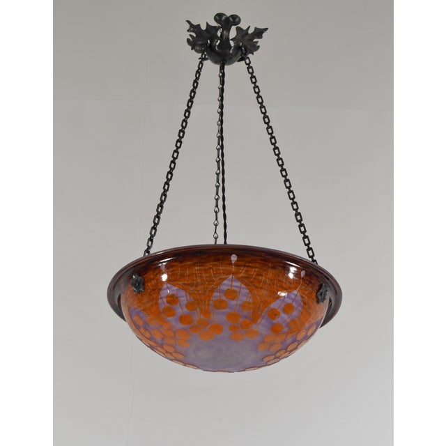 1920s French Art Deco Pendant Light by Le Verre Francais Schneider - 1925 Cameo Chandelier France For Sale - Image 5 of 15