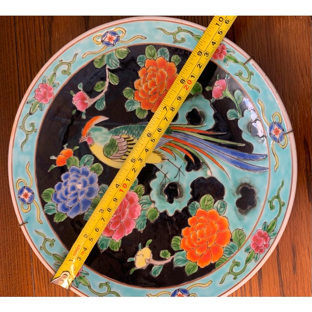 Ceramic Vintage Hand-Painted Asian Bird & Floral Decorative Porcelain Plate For Sale - Image 7 of 8