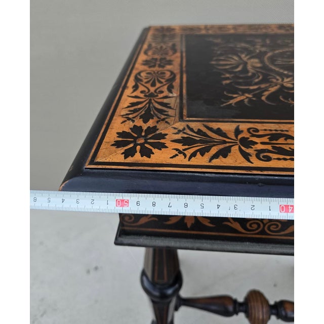 Antique Neo-Renaissance Italian Ebonized Marquetry Worktable with Leopard Motif, 1880s For Sale - Image 11 of 17