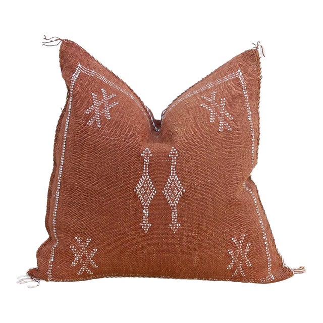 Terracotta Vertical Cactus Silk Moroccan Pillow For Sale