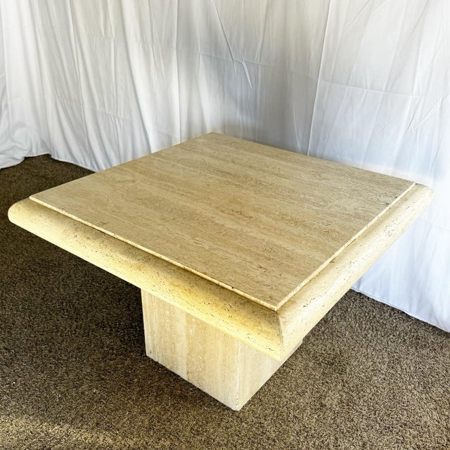 2000 - 2009 Italian Polished Bullnose Travertine Square Top Side Table For Sale - Image 5 of 11