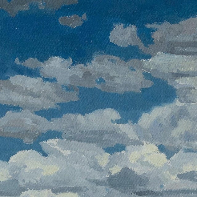 Textile Gathering Form Study by Michael Magrin | Oil on Mounted Linen Landscape With Clouds For Sale - Image 7 of 10