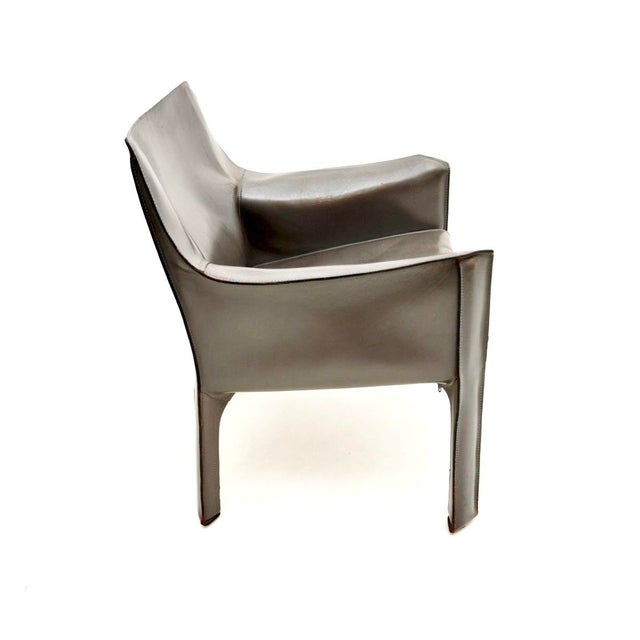 Mid-Century Modern Vintage Italian Leather Cab Armchair by Mario Bellini for Cassina, 1970s For Sale - Image 3 of 8