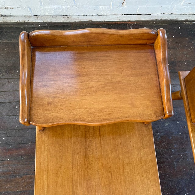 HTF Pair Vintage MCM Rock Maple Telephone Step Side Tables Mid Century Modern For Sale - Image 12 of 16