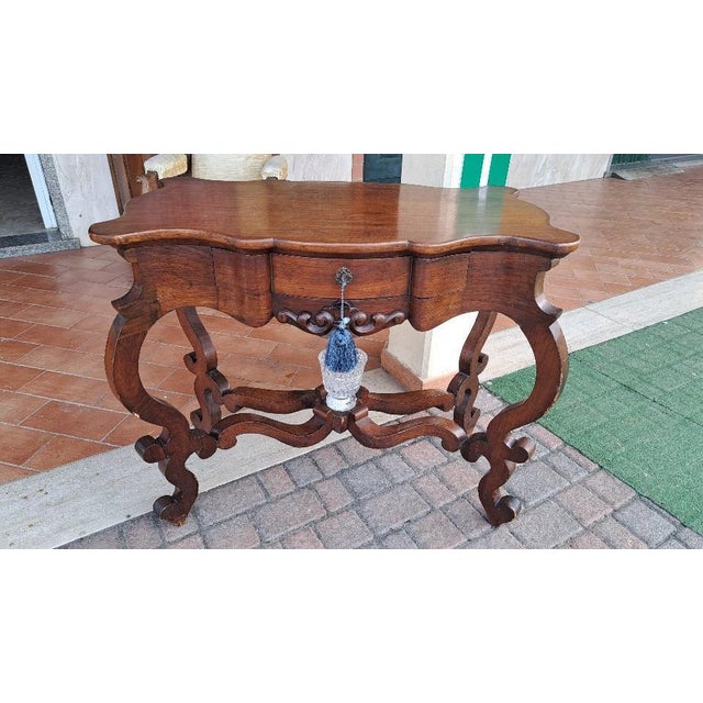 Brown Italian Console Table with Lyre Legs For Sale - Image 8 of 8
